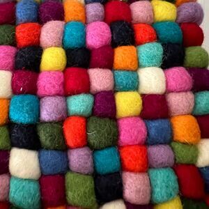 Trader Joes Wool Felted Trivet Colorful Design Square NWT Handcrafted Colorful